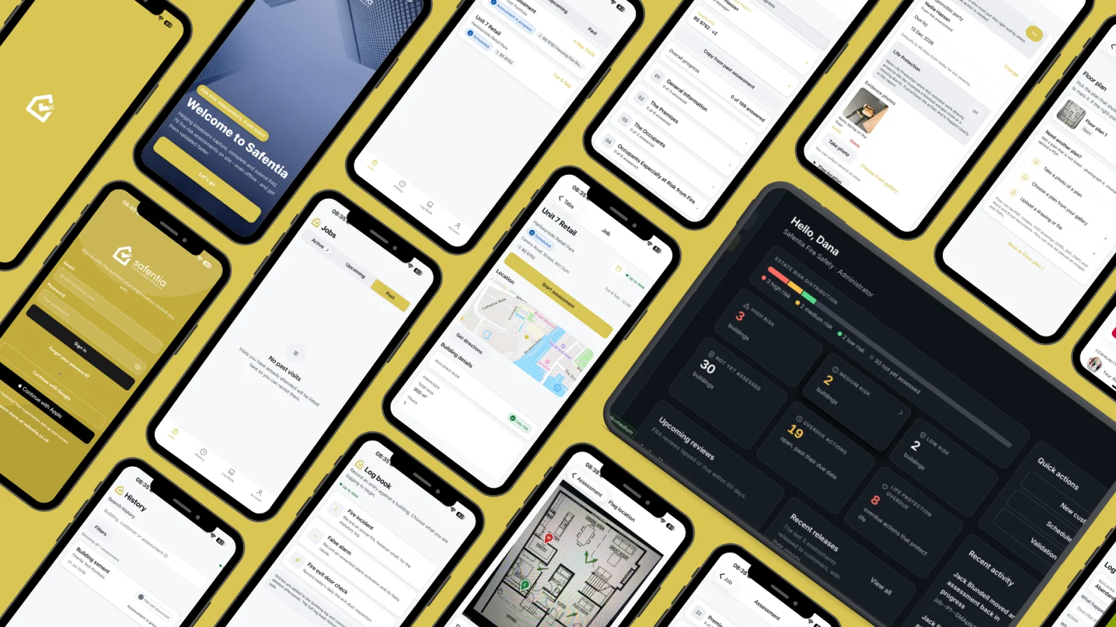 Safentia: A multi-tenant fire risk assessment platform that takes assessments from offline on-site capture, through auditor validation, to branded server-generated PDF reports and live building risk tracking.