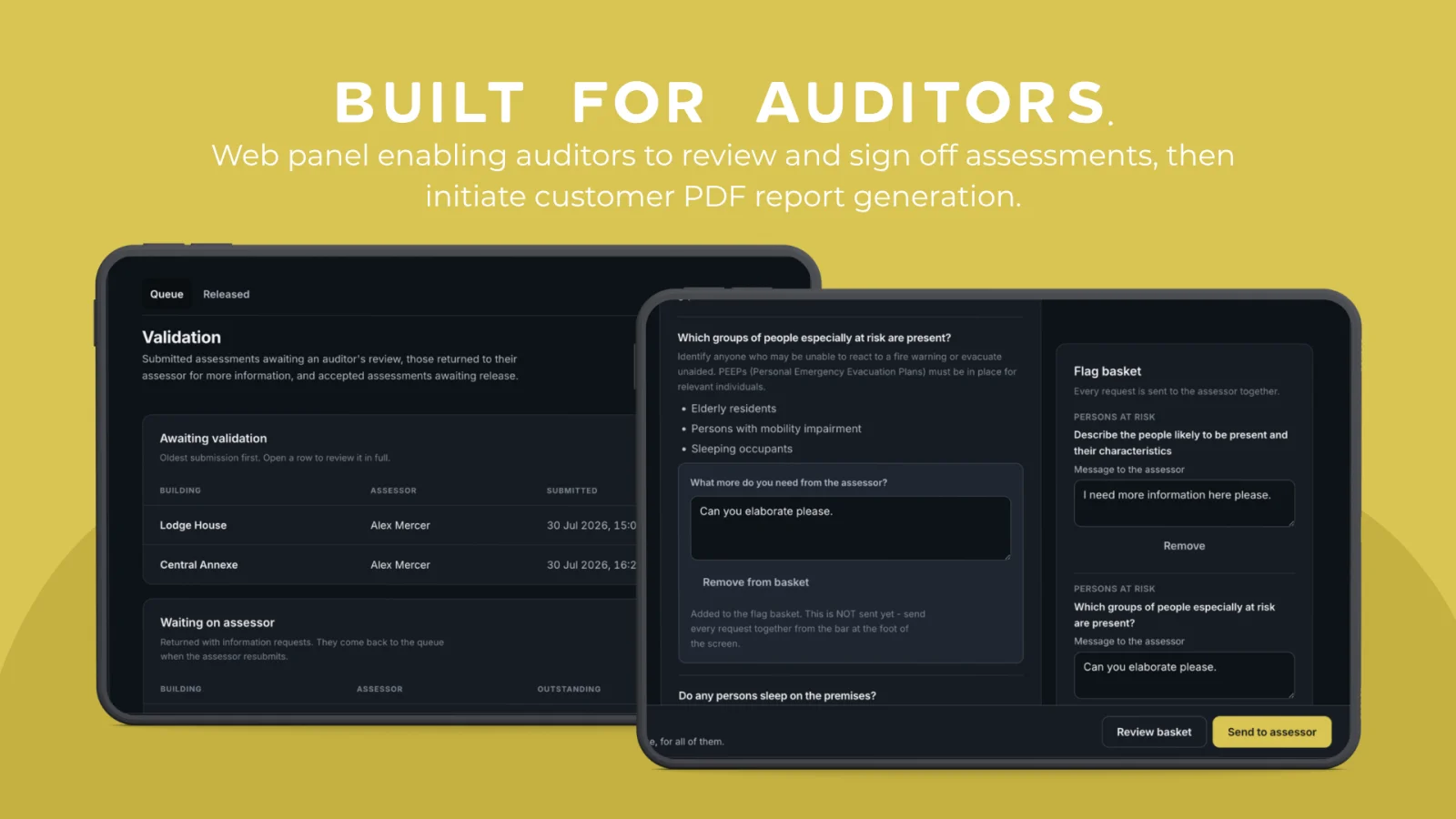 Safentia auditor validation queue and flag basket for clarification requests